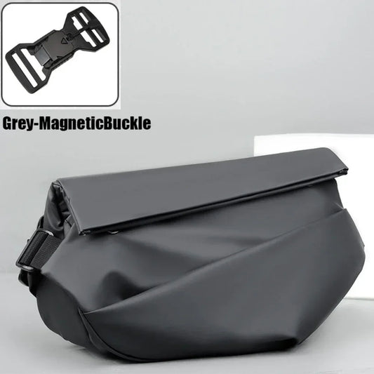 Waterproof Magnetic Buckle Crossbody Bag - Men's Minimalist Black Messenger Bag