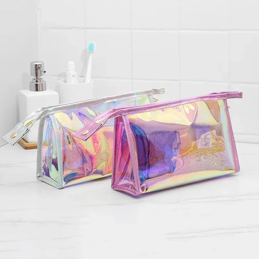 1 Pc Pink Girl Transparent Cosmetic Bag PVC Clear Makeup Bag for Women Waterproof Zipper Beauty Case Travel Toiletry Bags