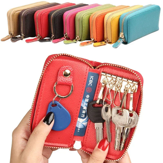 Fashion Vintage Genuine Leather Wallet Men Women Multifunction Zipper Key Case Bag Key Holder Housekeeper Keys Organizer