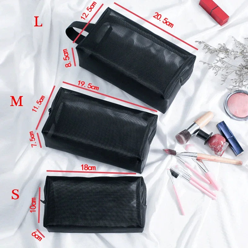 Portable Mesh Transparent Cosmetic Bag Makeup Case Women Travel Zipper Make Up Organizer Wash Toiletry Beauty Storage Bag Pouch