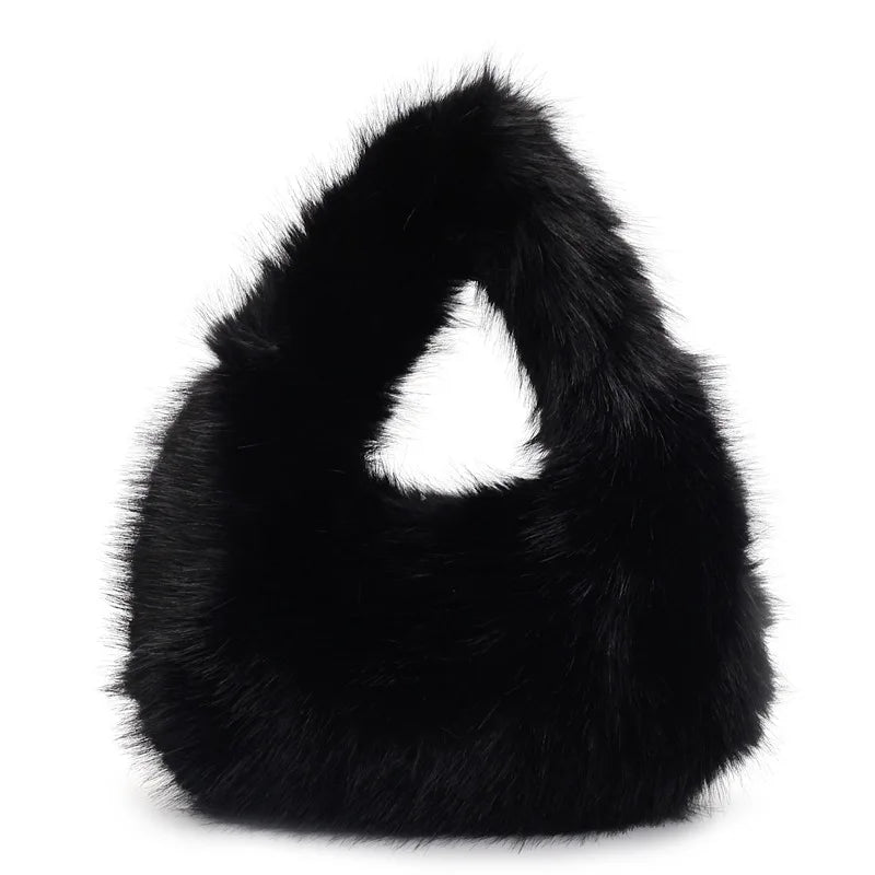 Winter Plush Handbag Women Fashion Fluffy Versatile Shoulder Hobo Bag