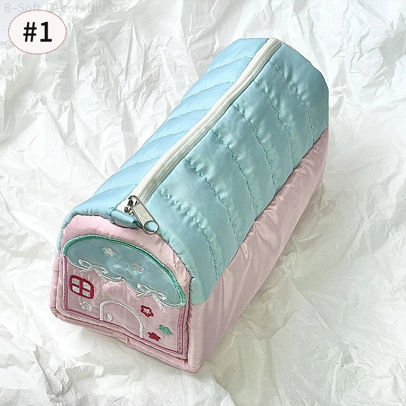 Cute House Shaped Cosmetic Pouch Women Zipper Large Cosmetic Bag Travel Washing Pouch Portable Pencil Case School Supplies 파우치