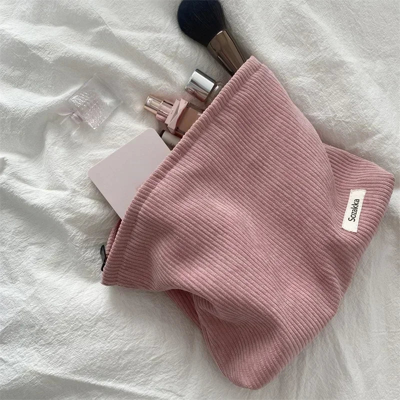 Corduroy Women Cosmetic Bag Cotton Cloth Makeup Pouch Travel Bag Lipstick Organizer Cases Fashion Zipper Clutch Phone Purse