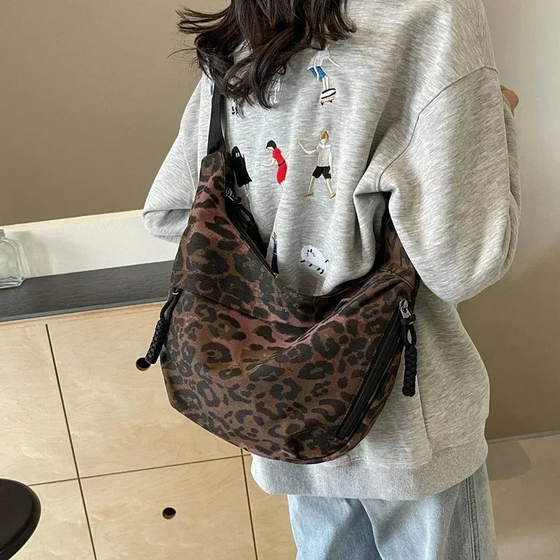 Leopard Print Crossbody Bags for Women Corduroy Casual Shoulder Tote Bags Ladies Sac A Main Femme Designer Luxury Handbags 2025