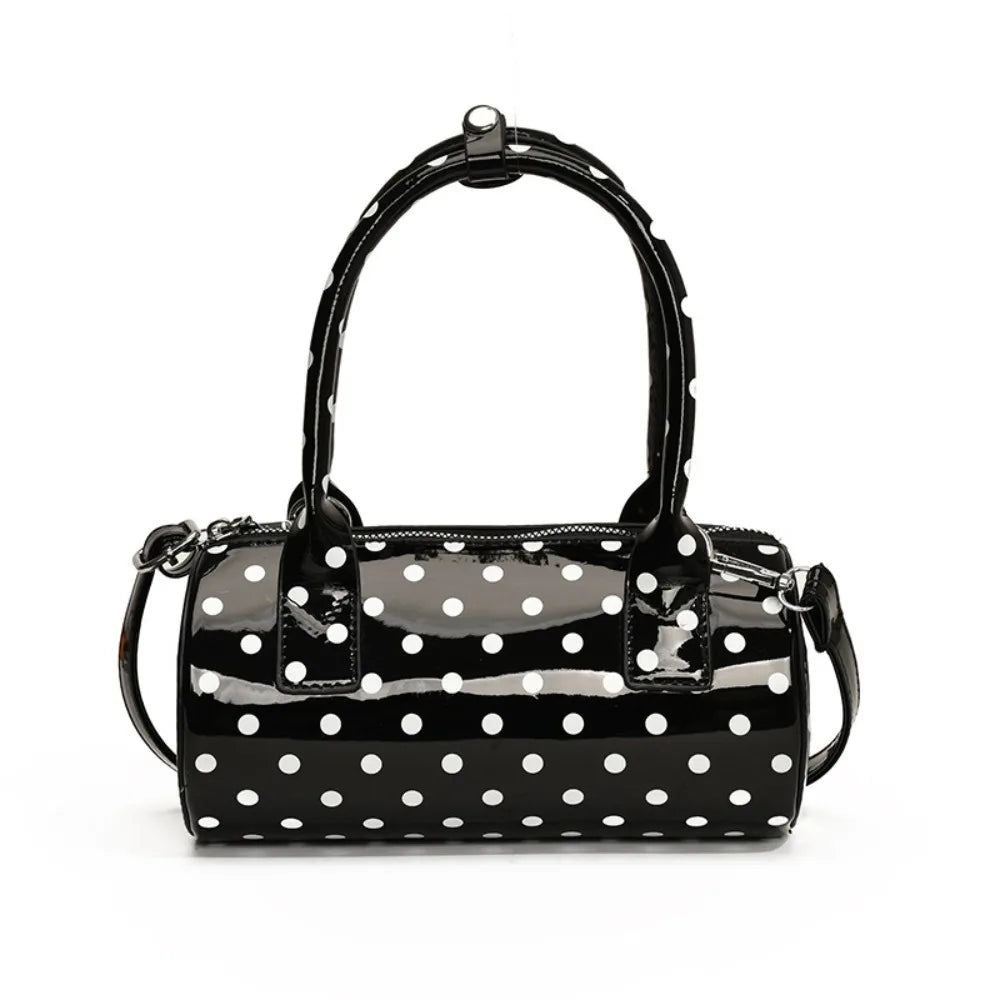 Polka Dot PU Leather Crossbody Barrel Tote Bag