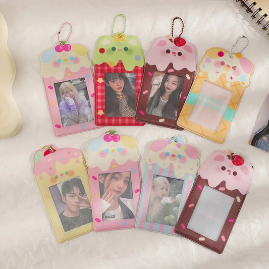 Cute Card Holder PVC Cartoon Photo Card Protective Case Card Display Pendant Card Holder Keychain Organiser's Card