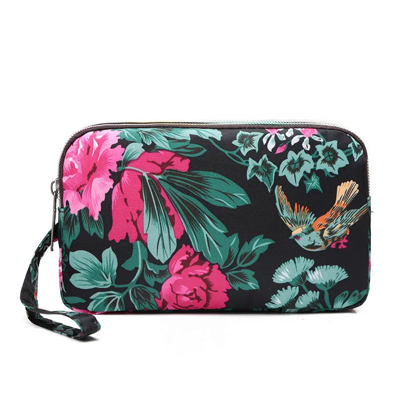 Fashion Flower Print Wallet For Women Three Layer High-capacity Mobile Phone Bag Portable Handheld Bag Mini Key Bag Clutch Bag