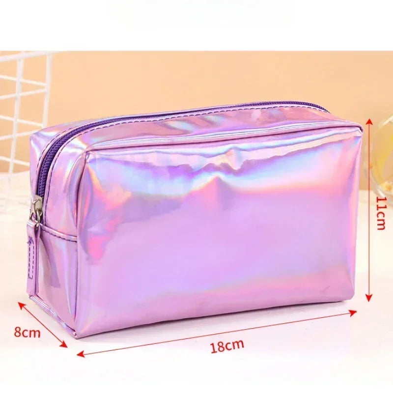 New Solid Color Laser Makeup Bag Portable Travel Wash Storage Bag Fashion Large Capacity Toiletry Cosmetic Organizer Bag