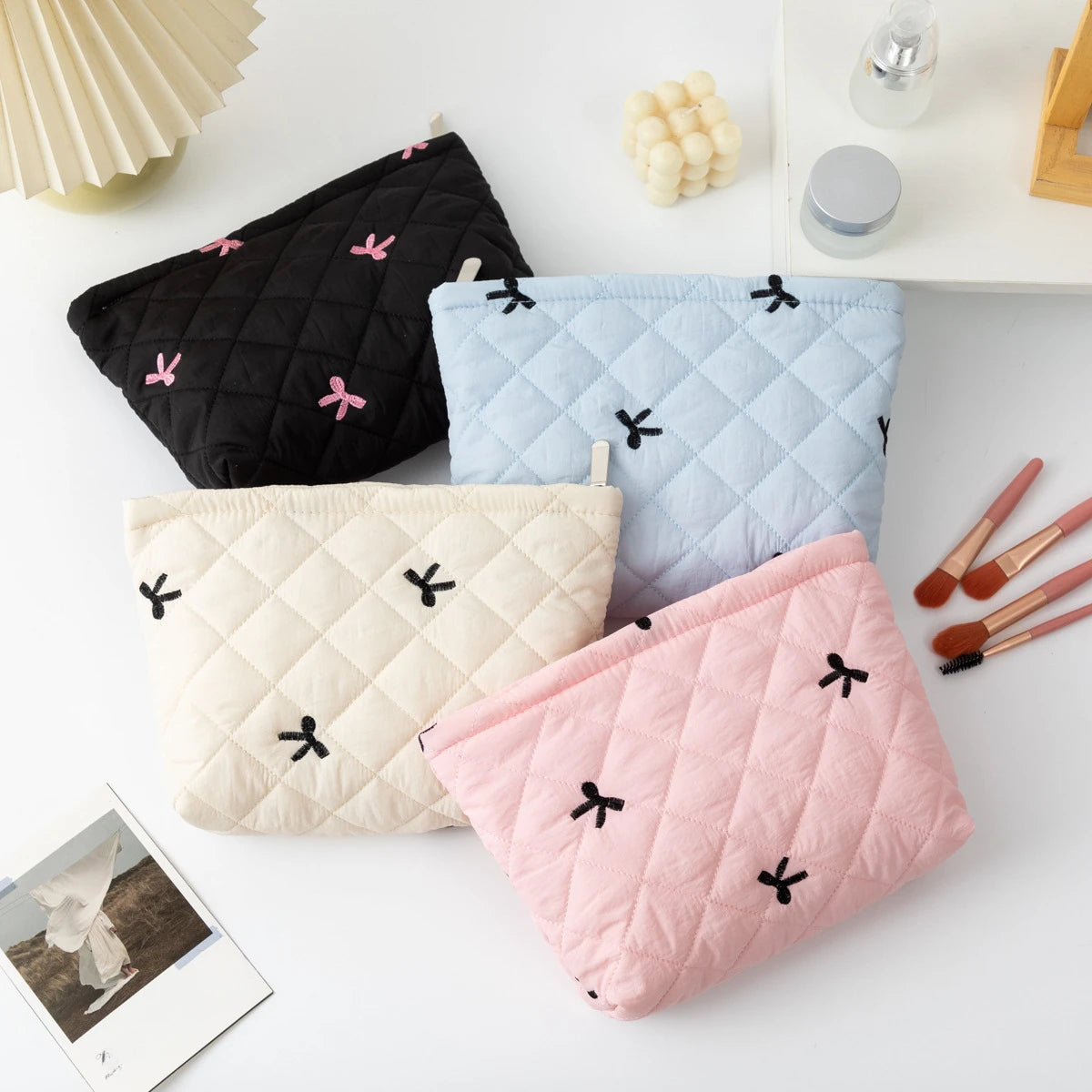 kawaii makeup Ladies Travel Storage Bag New bow Women's Cosmetic Bags Cute Portable Girls Pencil Case Makeup Bag Handbags