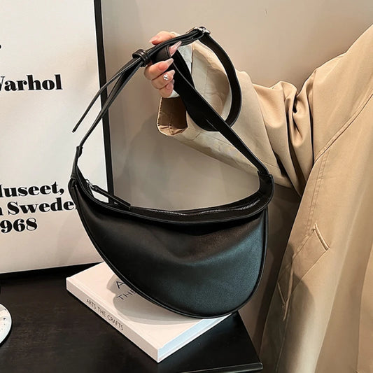 Sewing Thread Shoulder Bags Zipper Women's Bags 2025 Hot Sale PU High Capacity Handbag Solid Saddle Splicing Bolsas De Mujer