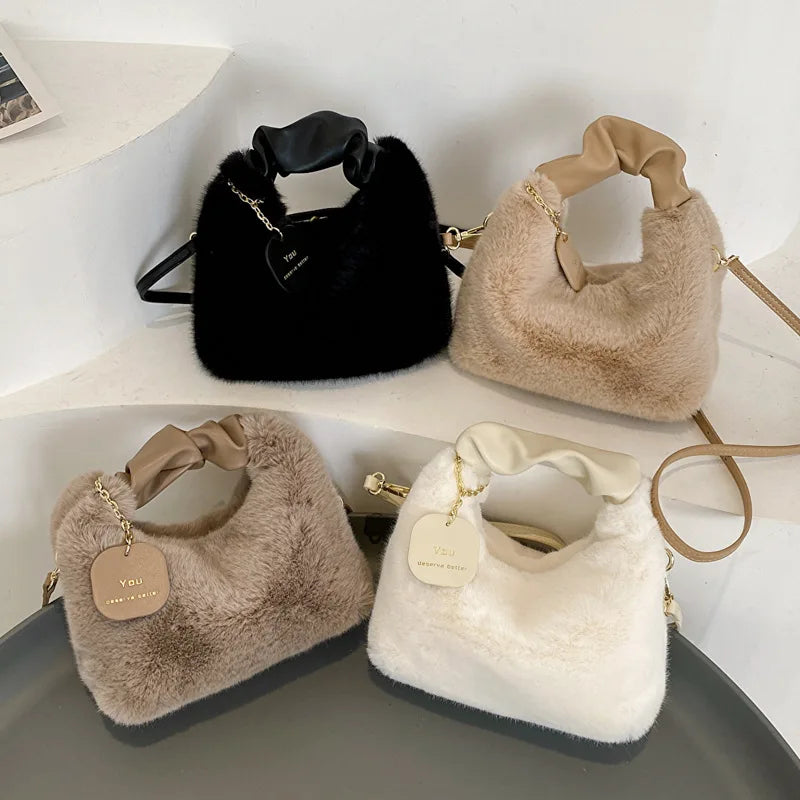 Women's Soft Plush Faux Fur Shoulder Bag - Autumn Winter Handbag Crossbody