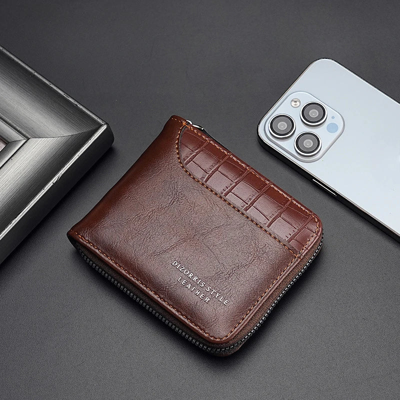 Leather Men’s Wallet Luxury Mens Purse Male Zipper Card Holders with Coin Pocket Rfid Wallets Gifts for Men Money Bag محفظة كروت