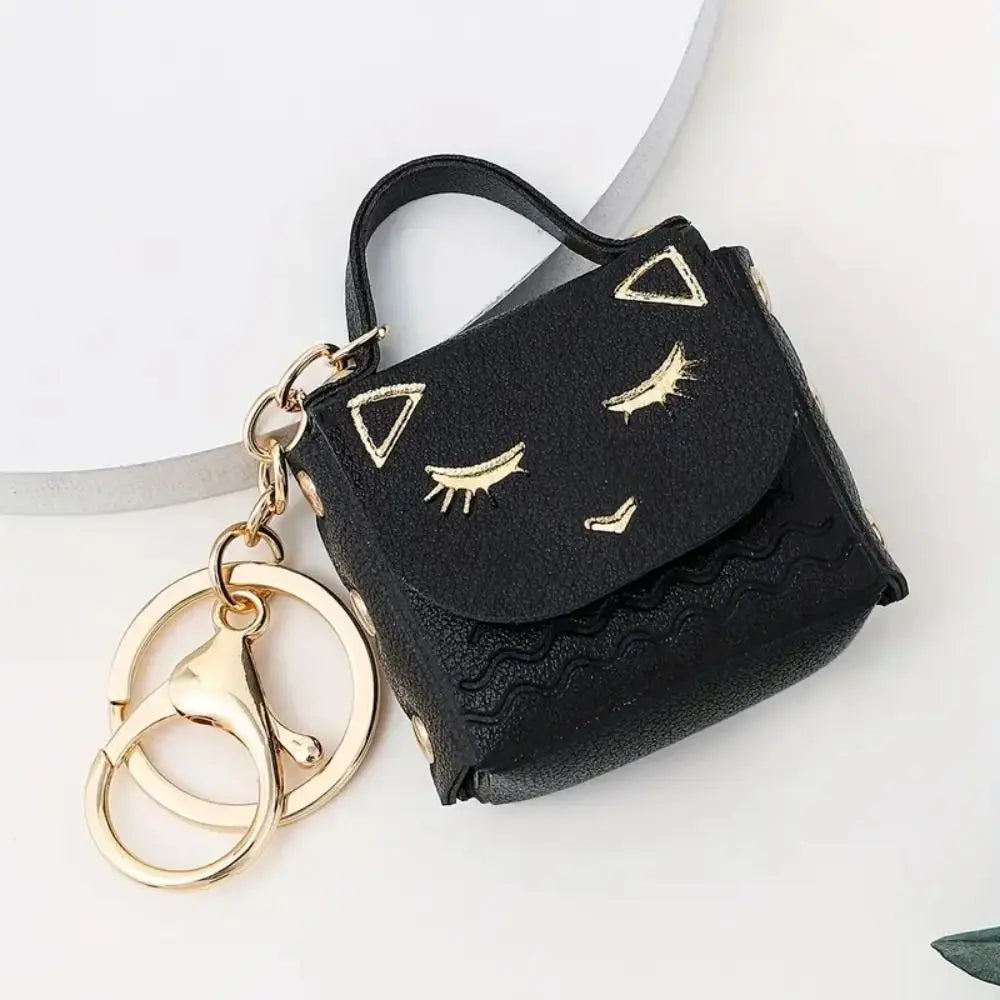 New Womens Cute Cat PU Leather Coin Purse Wallet Keychain Small Coin Pouch Key Ring Fashionable Bag Pendant