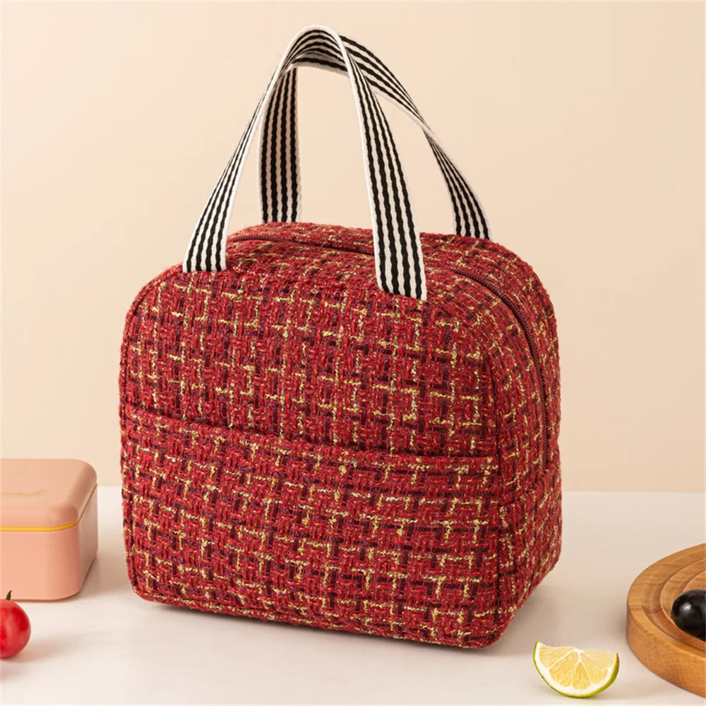 Insulated Canvas Lunch Bag - Portable Bento Cooler for School, Work, Picnic