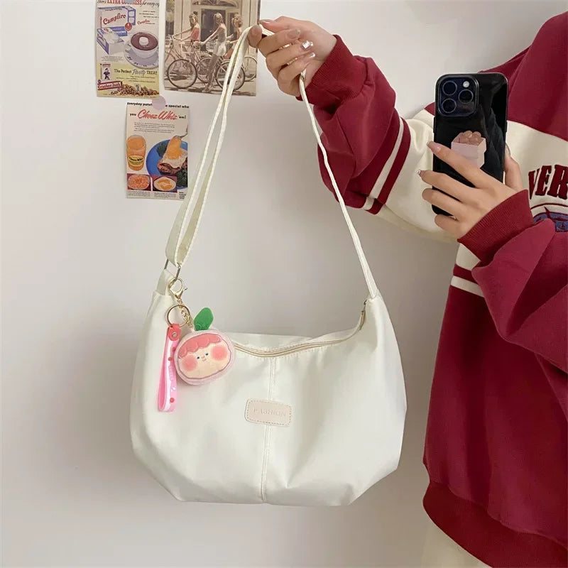 Casual Nylon Womens Shoulder Bag Korean Fashion Simple College Style Crossbody Bag Large Capacity Designer Ladies Handbag Purse