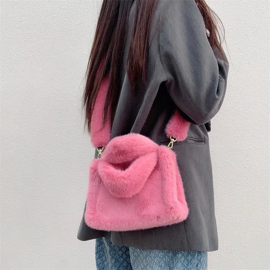 Faux Fur Women's Shoulder Bag Plush Tote Winter Fluffy Crossbody Handbag