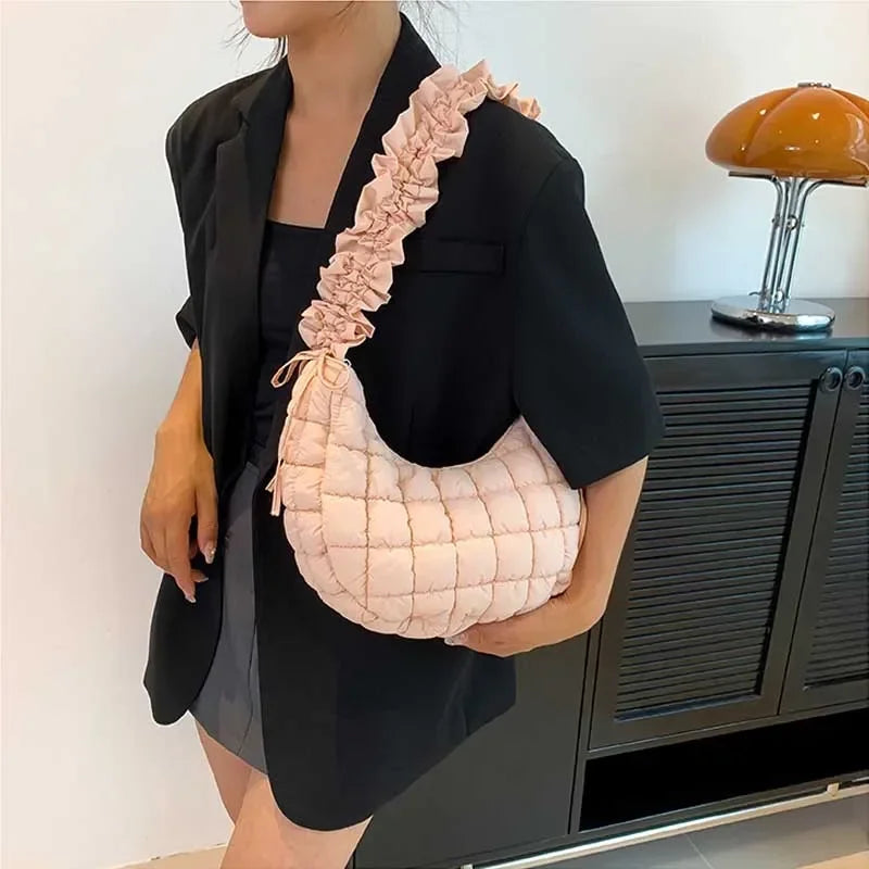 Women Bubble Cloud Bag Solid Quilted Padded Handbag Creative Big Purse Zipper Closure Adjustable Shoulder Strap for Party Summer