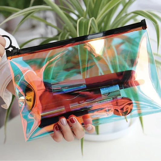 Fashion Laser Travel Cosmetic Bag Transparent Big Makeup Bag Toiletry Brush Bags Organizer Necessary Case Wash Make Up Box