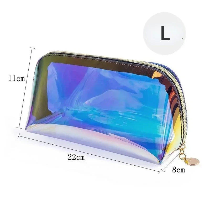 Laser Color Transparent Cosmetic Bag PVC Toiletry Makeup Bag Organizer Female Girls Waterproof Zipper Make Up Beauty Case