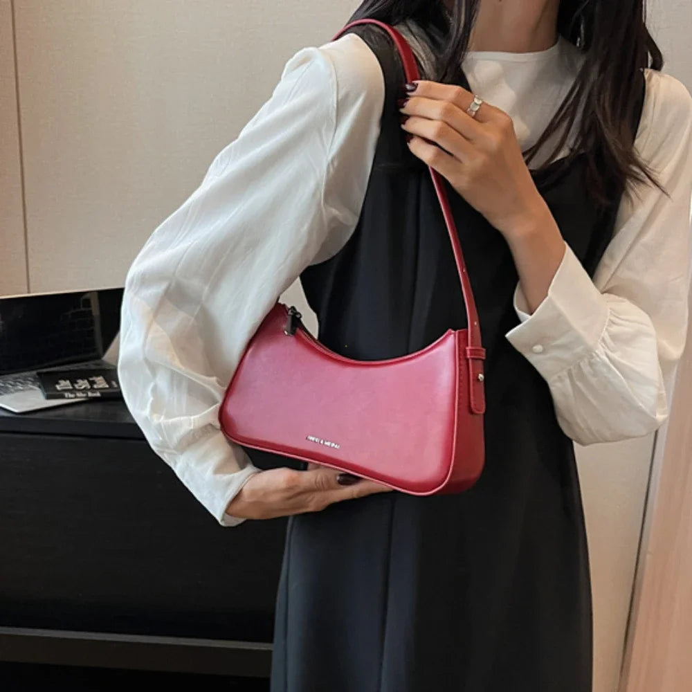 Small Cute Underarm Shoulder Bags for Women 2025 Trend Design Leather Handbags and Purses Y2K Silver Red Hand Bag Women Bag