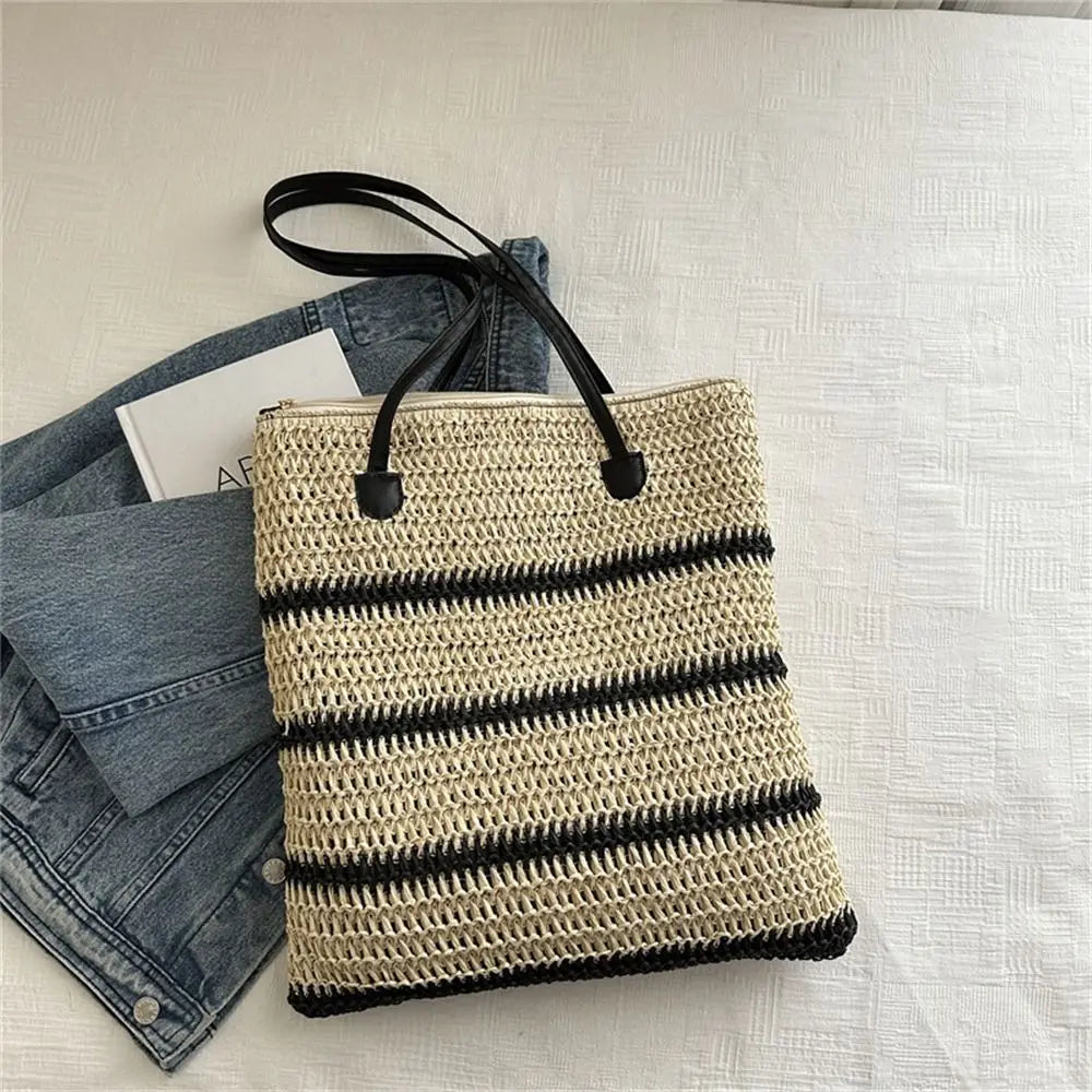 Large Straw Tote Bag - Handmade Woven Shoulder Bag for Women & Girls Beach Handbag