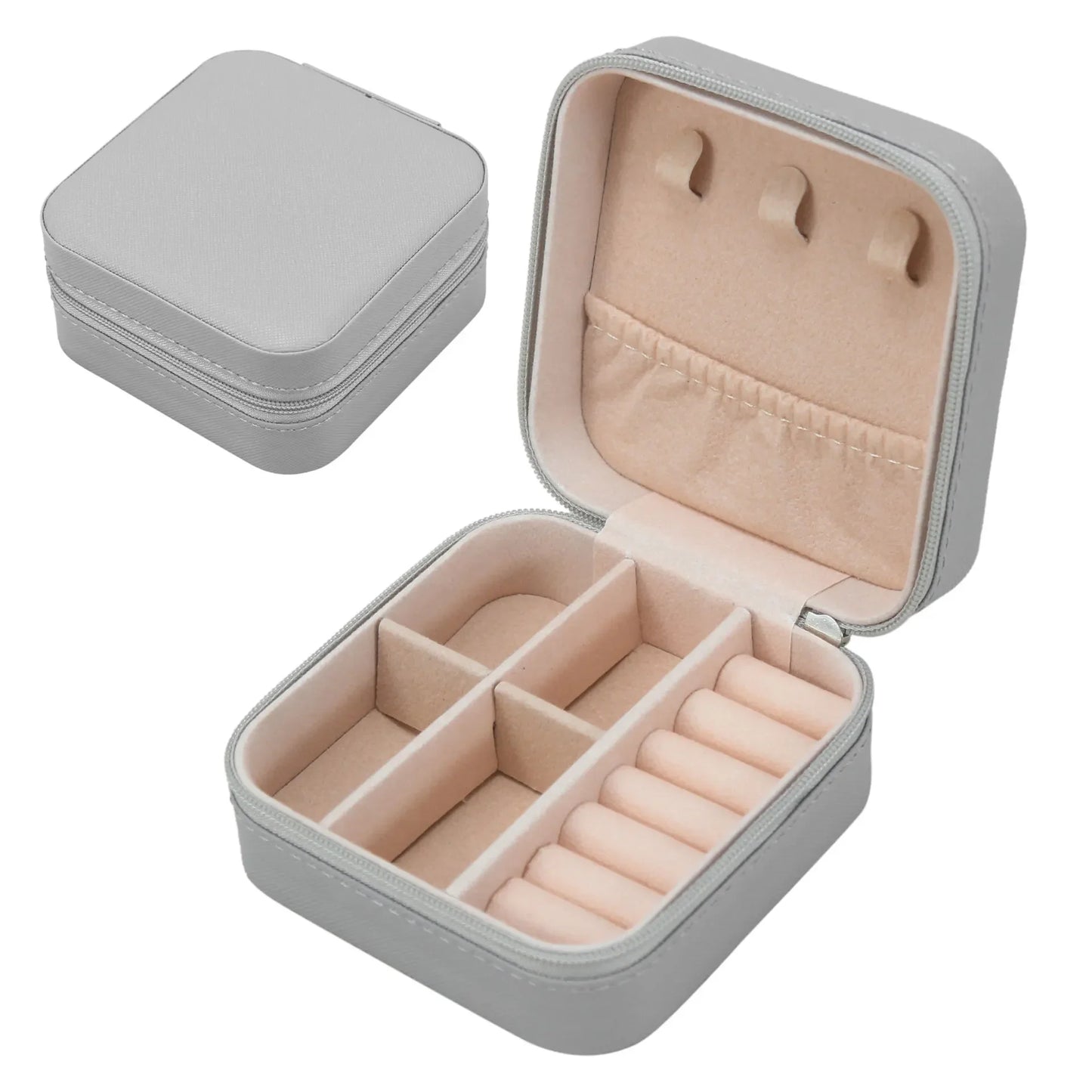 Solid Color Jewelry Organizer Leather Square Small Round Box Ring Earrings Portable Travel Jewelry Storage Lipstick Makeup Bag