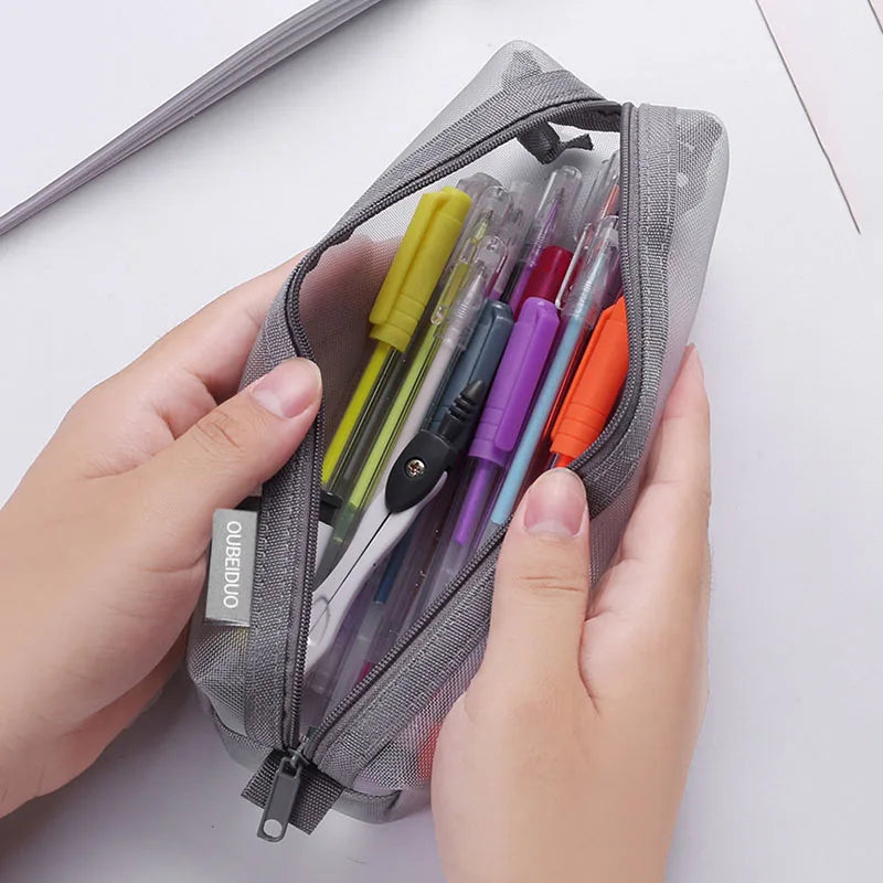 Mesh Pencil Case Transparent Pens Pouch Cute Simple Aesthetic Bag Organizer Office School Supplies for Student Stationary