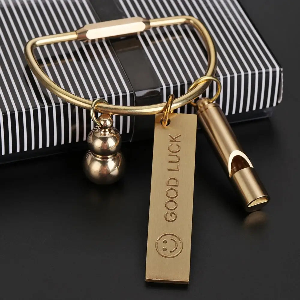 Portable Brass Keychain Creative Unique Key Ring Pendant Whistle Ruler Buckles DIY Craft Tools Jewelry Accessories