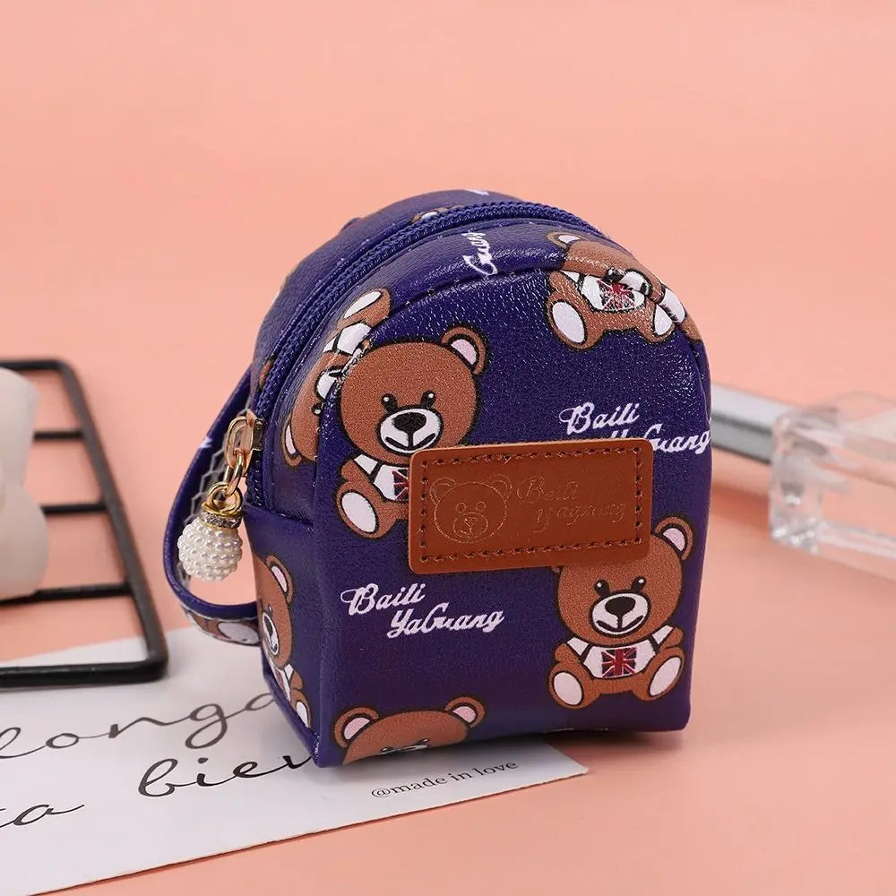 Mini Cute Bear Small Bag PU Leather Coin Purses Wallets Fashion Women Girls Coin Card Holder Pendant Decoration Keychain