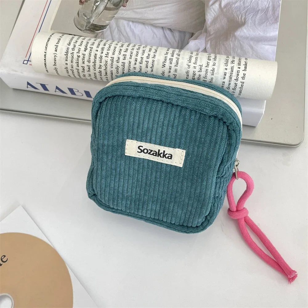 New Cute Mini Cosmetic Bag Zipper Solid Korean Storage Bags Portable Women Clutch Bag Lipstick Sanitary Napkin Organizer Pouch