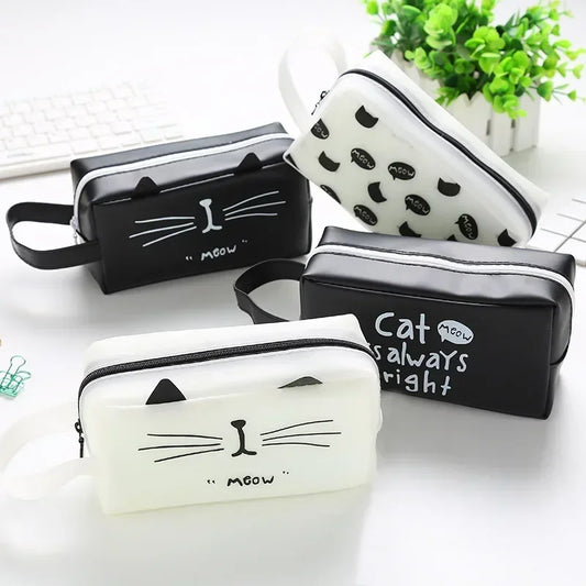 Women's Cute Cat Travel Cosmetic Bag Waterproof Makeup Bag Wash Pouch Student Pencil Case Tote Style Toiletry Bag