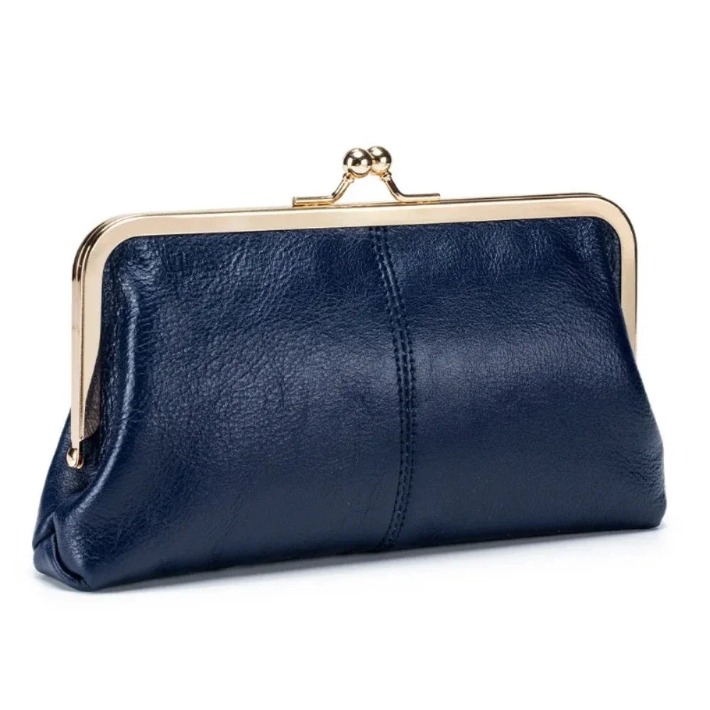 Genuine Leather Long Clutch Wallet Clip Bags Vintage Coin Purse Card Holder Key Lipstick Storage Phone Pouch Case for Women