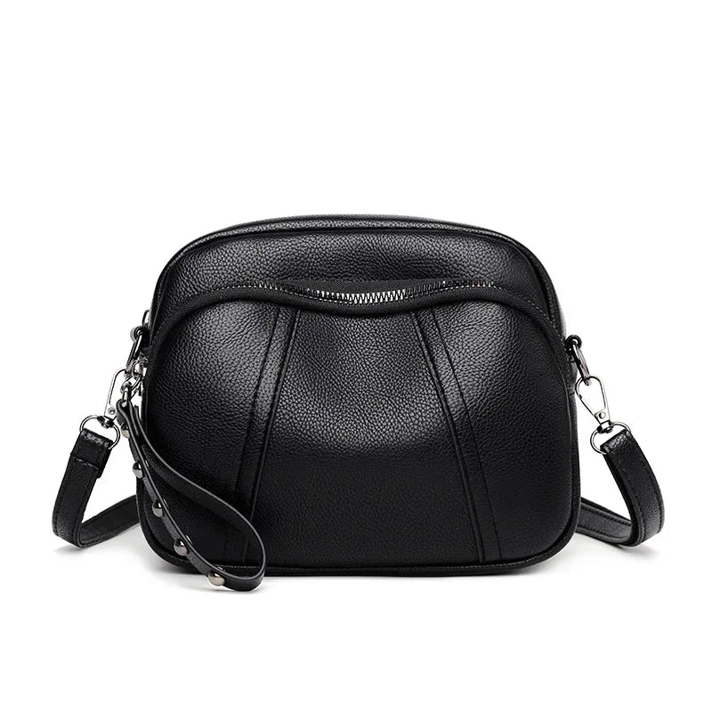 Solid Color Fashionable Rivet Zipper Women's Mobile Phone Bag Simple Soft Leather Shoulder Crossbody Small Square Bag Handbag