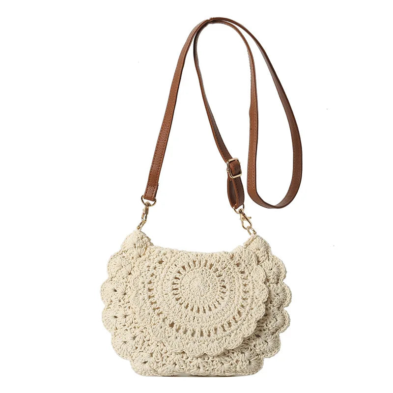 Handmade Crochet Cotton Shoulder Bag - Women's Woven Crossbody Beach Handbag