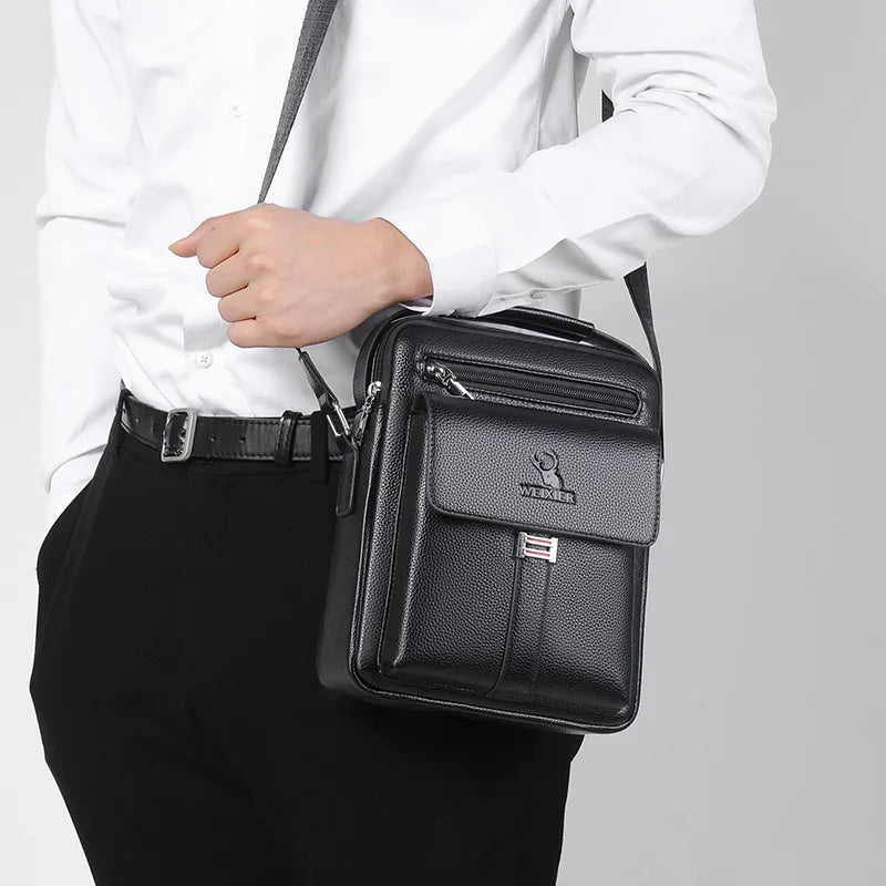 Men Crossbody Shoulder Bags Vintage PU Men Handbag Multi-pocket Men Shoulder Bag Zipper Solid Waterproof for Travel Business