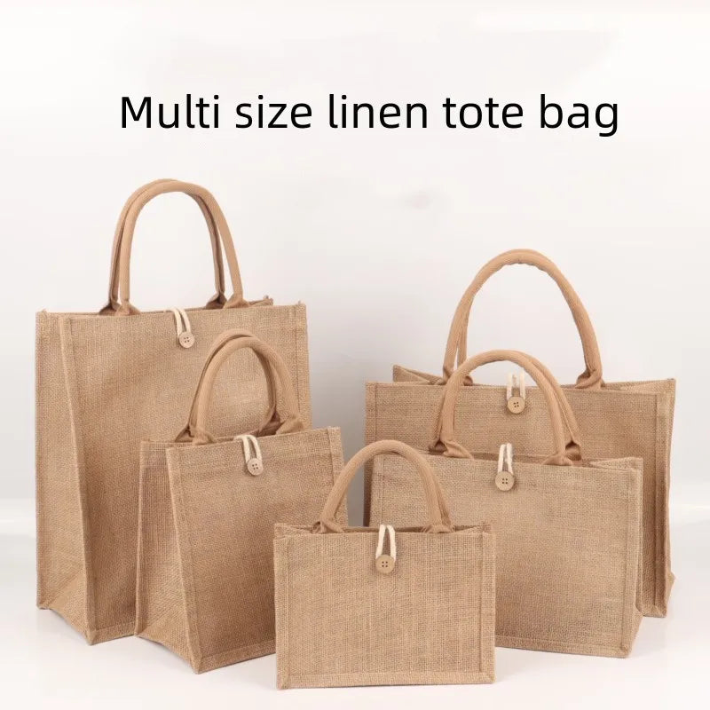 Women's Linen Tote Bag - Eco-Friendly Burlap Beach Handbag, Large Shoulder Bag, Multiple Sizes