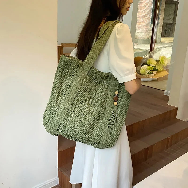 Elegant Straw Woven Handbag Women Beach Tote Shoulder Bag