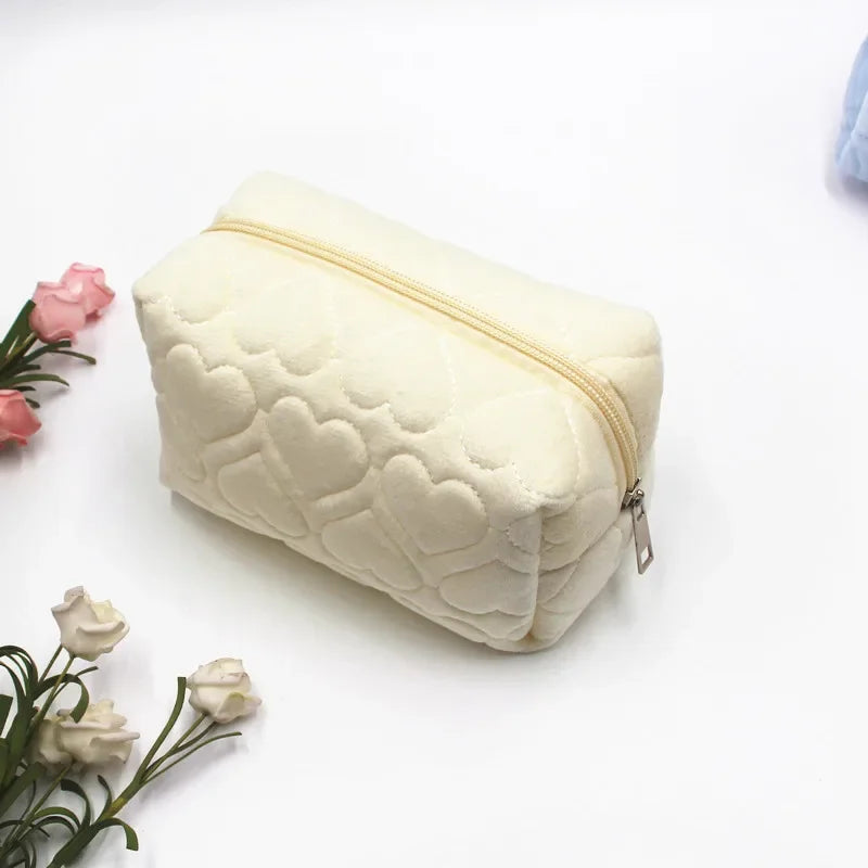 Plush Heart Cute Women Makeup Kits Organizer Handbag Travel Cosmetic Storage Bag Wallet Phone Pencil Case Box Pouch Bags