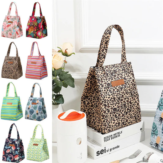 Floral Animal Print Insulated Lunch Bag Oxford Cloth Thermal Tote