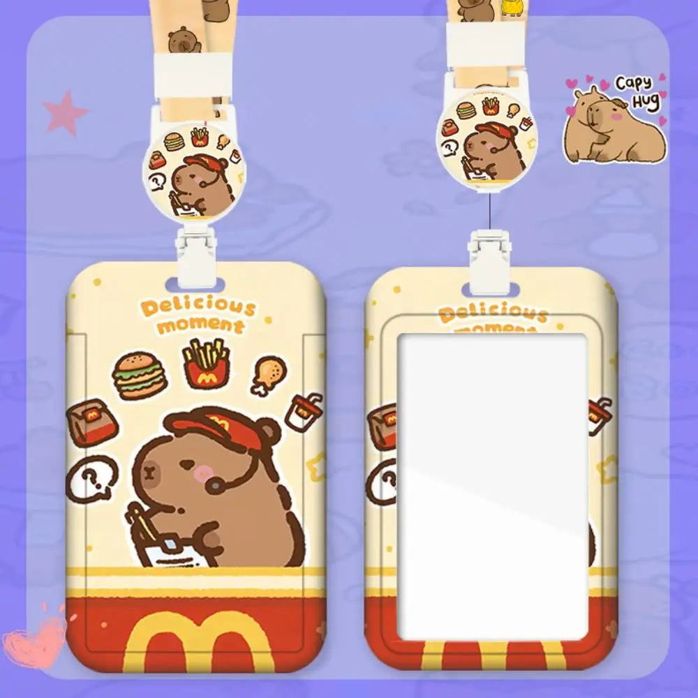 Fashion Plastic Cartoon Capybara Card Holder Capybara with Lanyard Business Card Holder Cute Plastic Card Cover