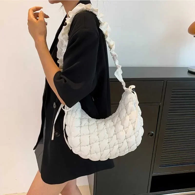 Women Bubble Cloud Bag Solid Quilted Padded Handbag Creative Big Purse Zipper Closure Adjustable Shoulder Strap for Party Summer