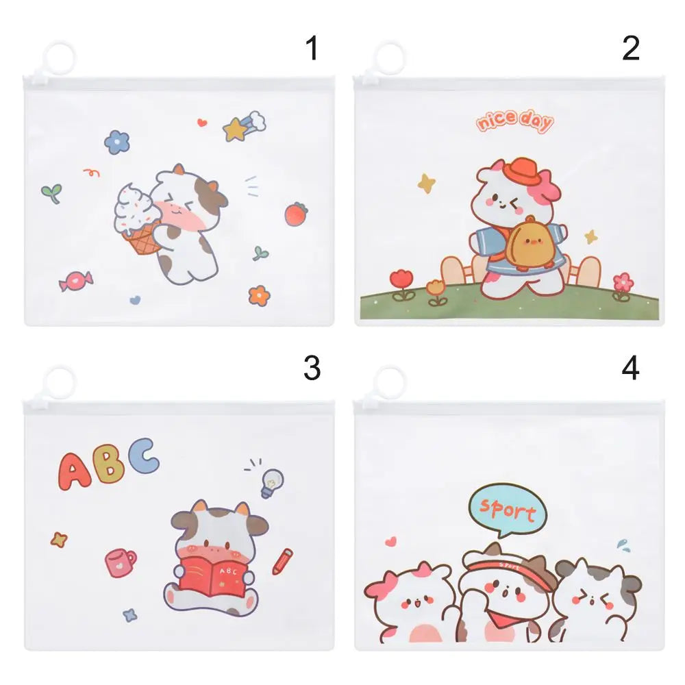 Cartoon Large Capacity Transparent Pencil Case Stationery Storage Finger Ring Zipper Bag Waterproof File Bag Cosmetic Bags