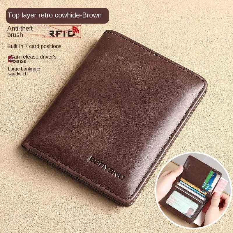 Genuine Leather Rfid Wallet for Men Slim Vertical Wallets Black Thin Short ID Credit Card Holder Minimalist Men's Blue Money Bag