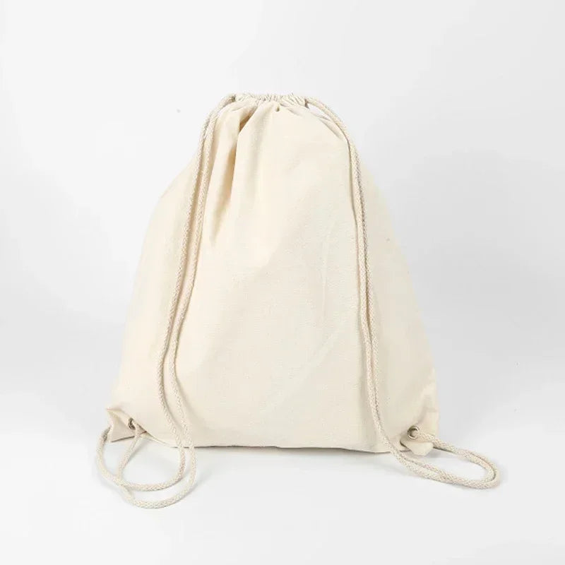 Canvas Drawstring Backpack with Pockets - Custom Cotton Gym, Travel, Storage Bag