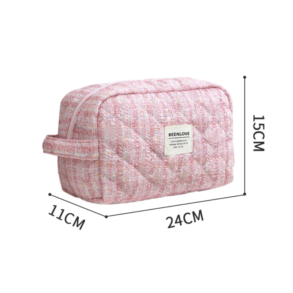 Women's Quilted Cotton Makeup Bag Travel Toiletry Organizer