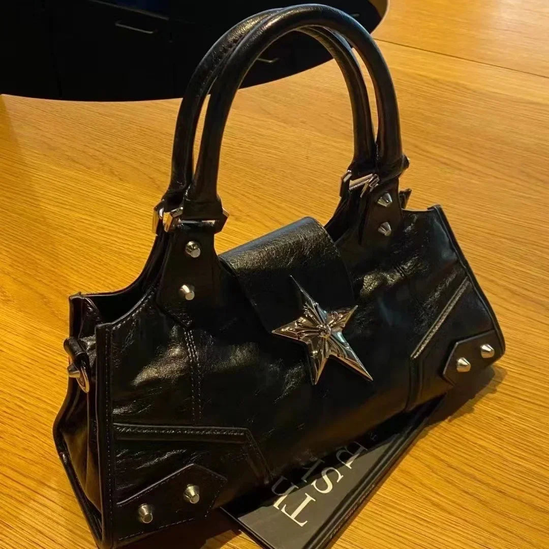 Gothic Star Girl Black Bag Vintage Grunge Punk Shoulder Handbag Tote