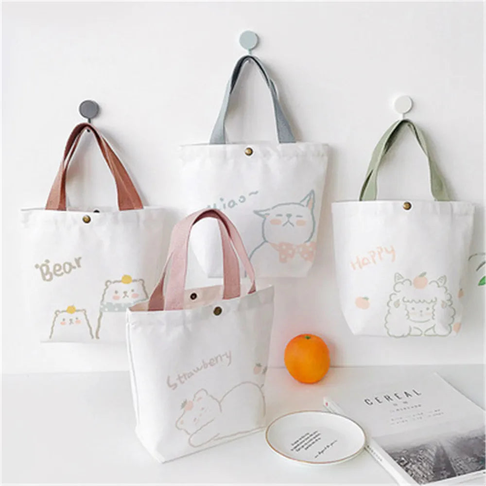 Mini Canvas Bear Tote Bag - Cute Lunch & Shopping Shoulder Bag