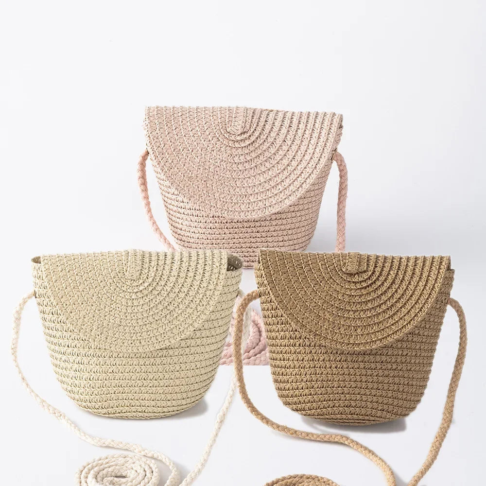 Woven Straw Rattan Crossbody Bag - Handmade Summer Beach Purse