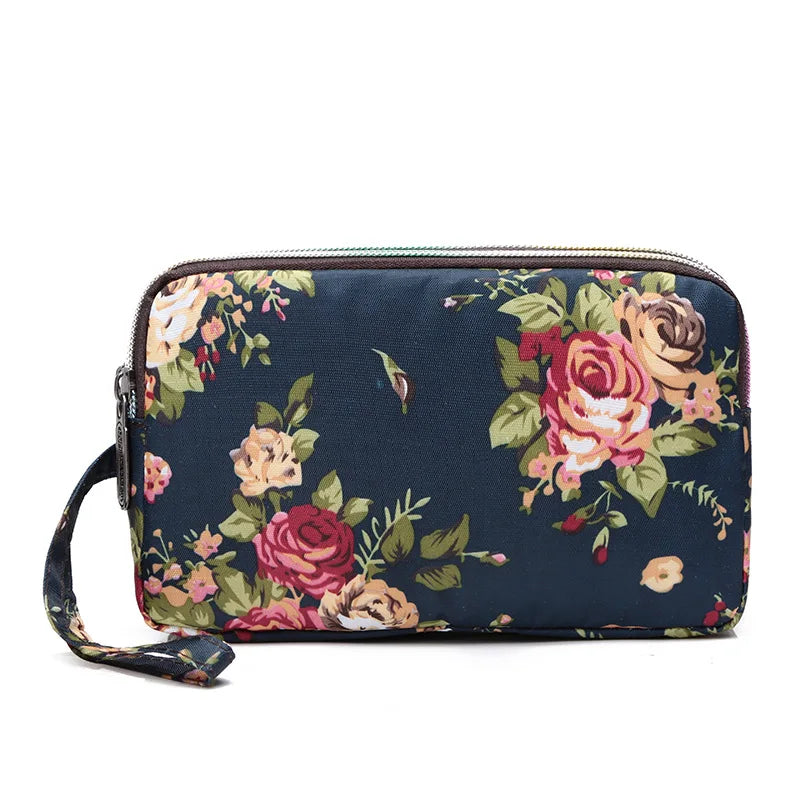 Fashion Flower Print Wallet For Women Three Layer High-capacity Mobile Phone Bag Portable Handheld Bag Mini Key Bag Clutch Bag