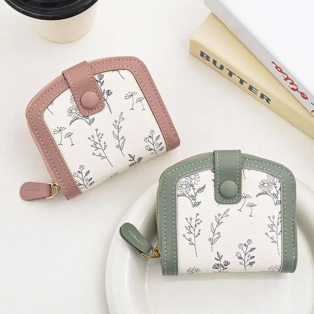 New PU Leather Coin Purse Large Capacity Floral Women Wallets Lightweight Waterproof Money Bag Portable Coin Storage Bag